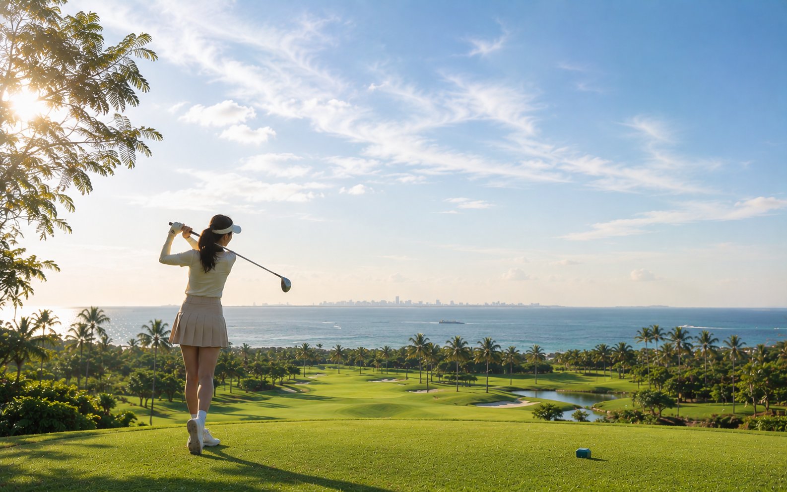 Golf course fairway in Batam, Indonesia at sunrise