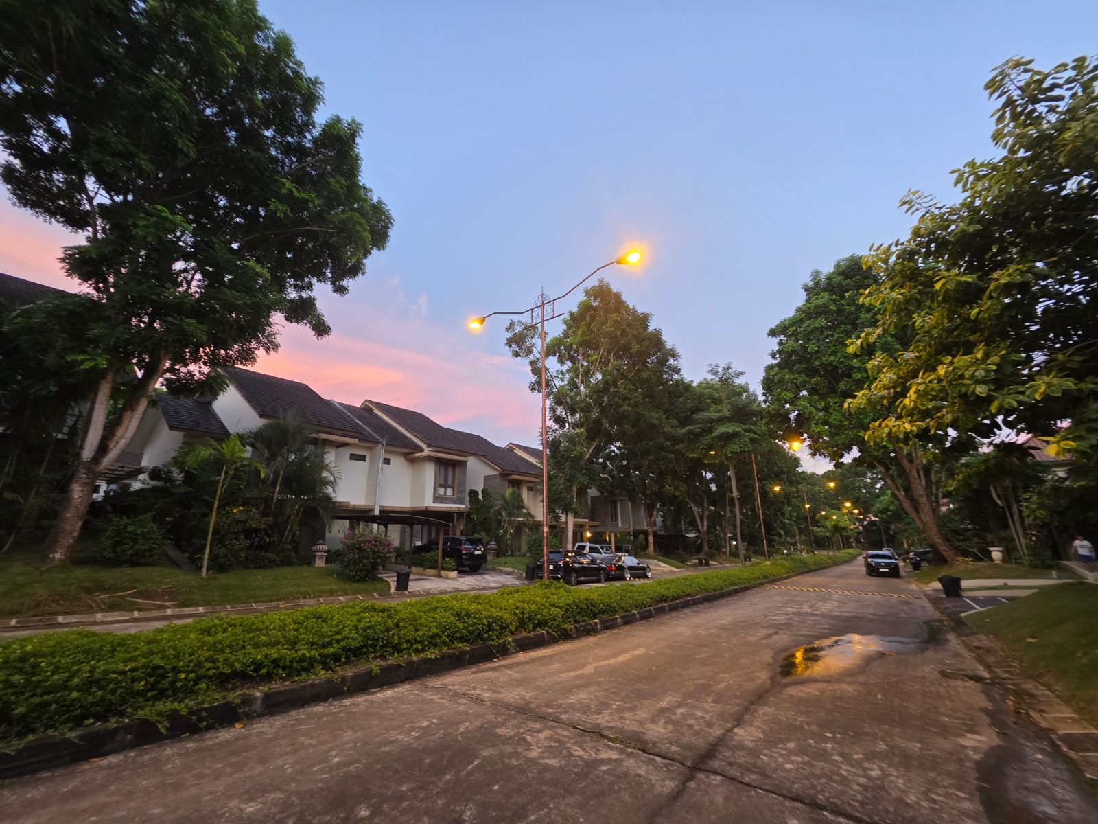 Quiet Panbil resort neighbourhood in Batam at sunset