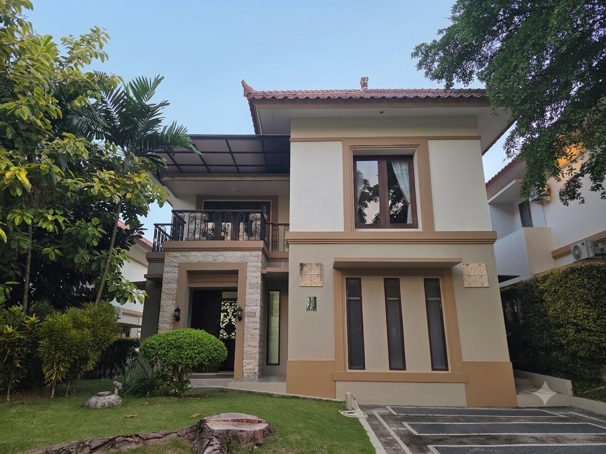 Villa Panbil Batam — private 2-storey villa exterior with garden